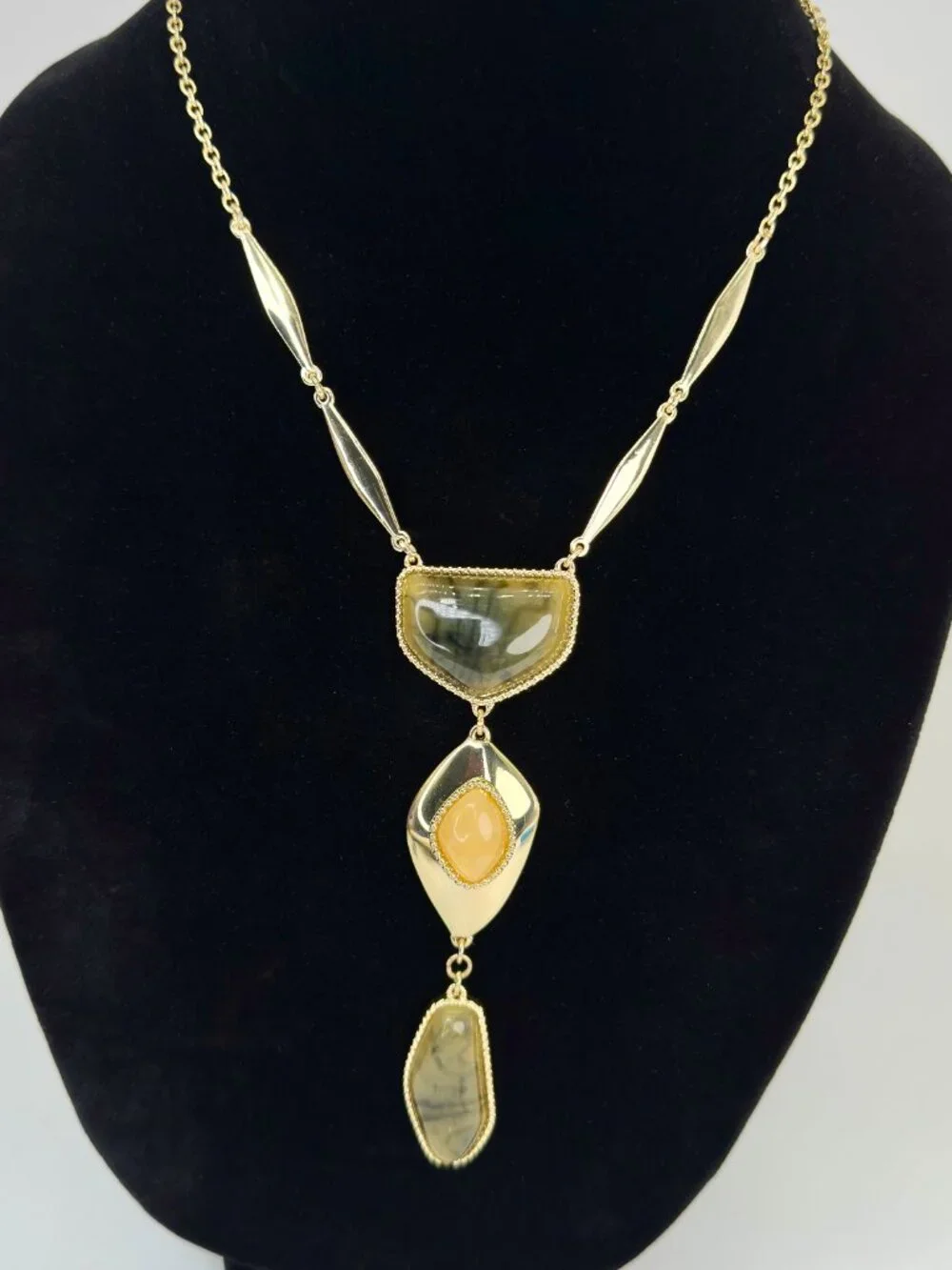 Charming Charlie Gold Tone Green Peach Statement Necklace